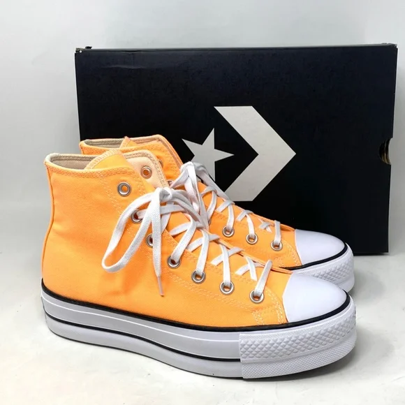 Converse Ctas Lift Platform For Women Sneakers Orange Canvas High Top SB A03052F - Picture 4 of 10